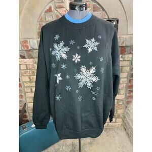 sweatshirt snowflake black white blue grannycore